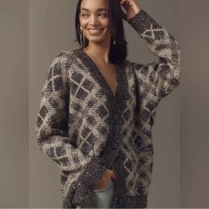 Maeve by Anthropologie Gray Button Down Cardigan with Goldish Sprinkles